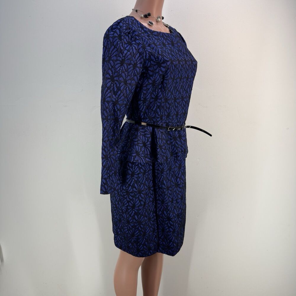 NEW ANTONIO MELANI Blue And Black Lace Peplum Midi Dress - Picture 4 of 17